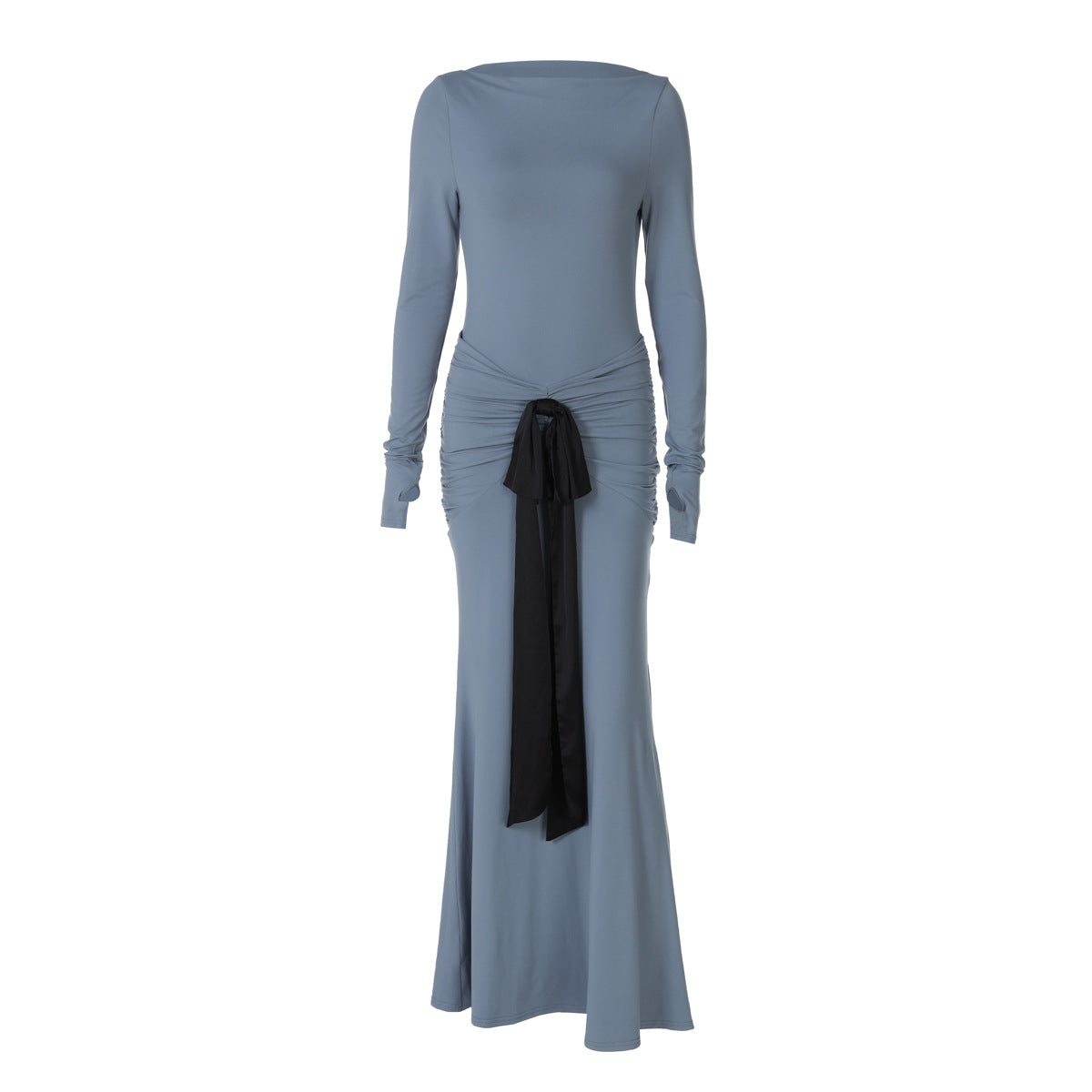 Women's Fashion Solid Color Pleated Long Sleeve Dresses