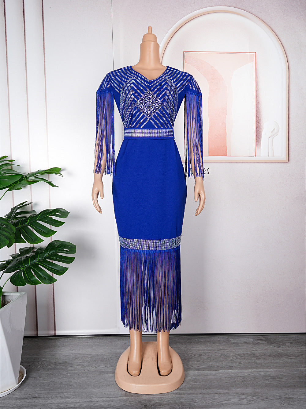 Women's Fat Clothes African Rhinestone Tassel Dress Dresses