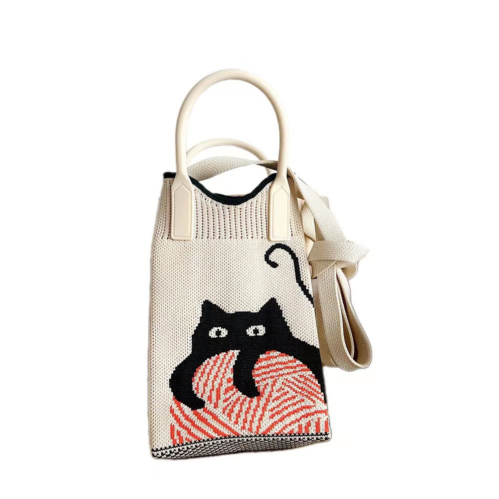 Women's Cat Mini Cute Lightweight Four Knitted Shoulder Bags