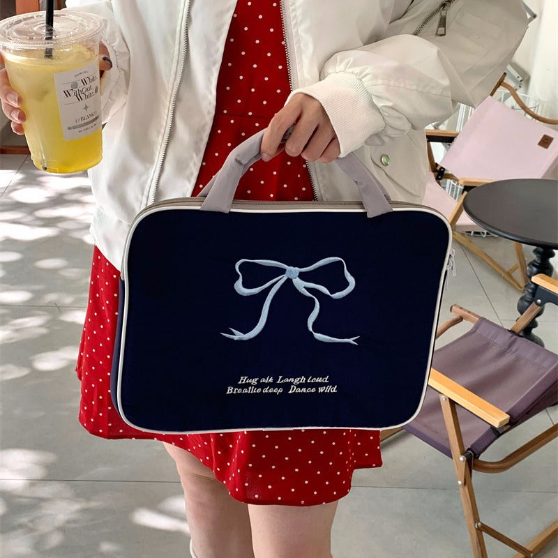 Cute Embroidered Bow Computer Liner Inch Portable Bags