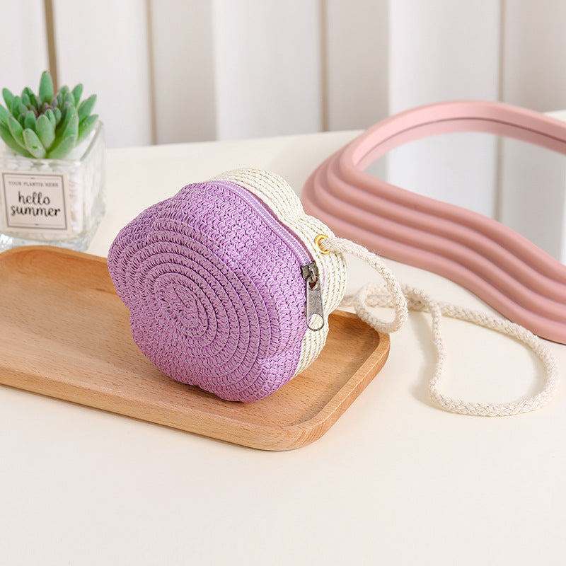 Summer Straw Flowers Woven Cute Beach Children's Coin Purse