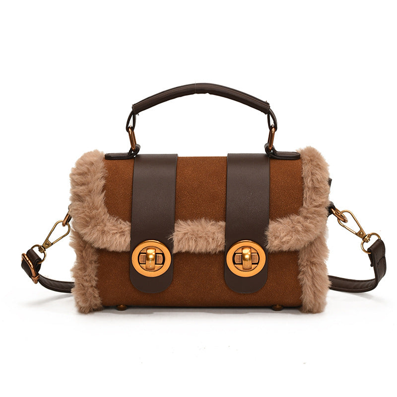 Niche Retro Fashion Plush Portable Boston Crossbody Bags