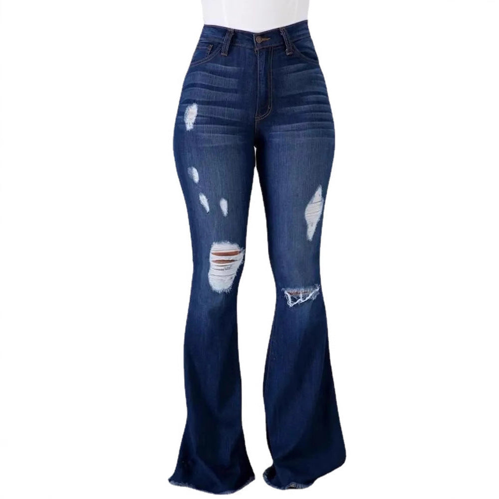 Stylish Stretch Ripped High Waist Flared Women's Jeans