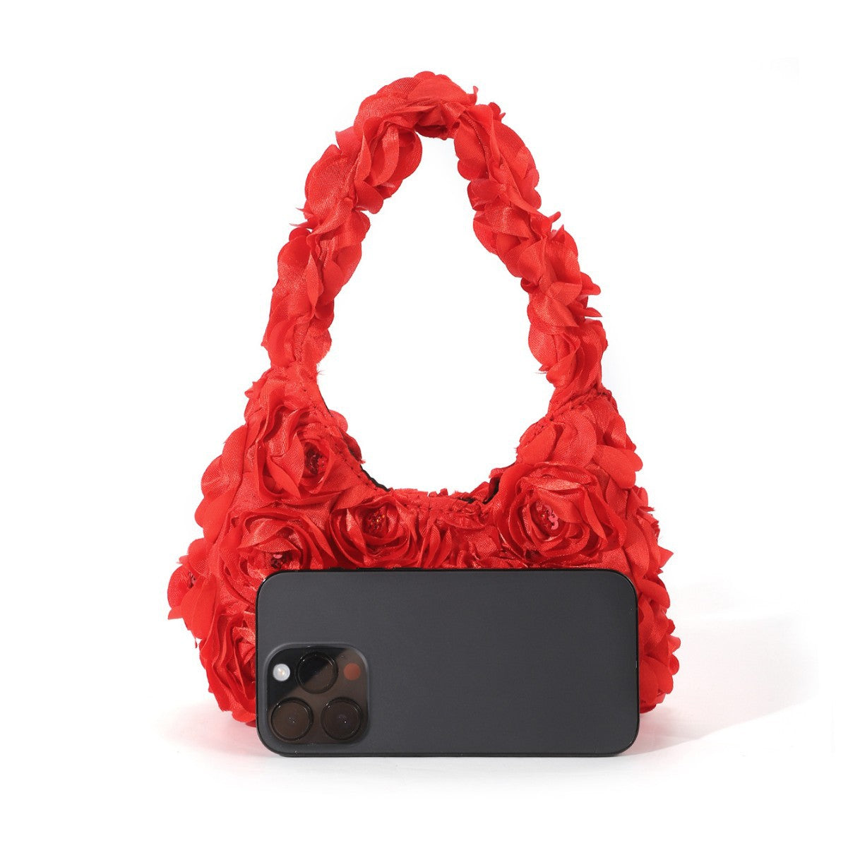 Women's Three-dimensional Rose Flower Sequins Selenodont Satin Evening Bags
