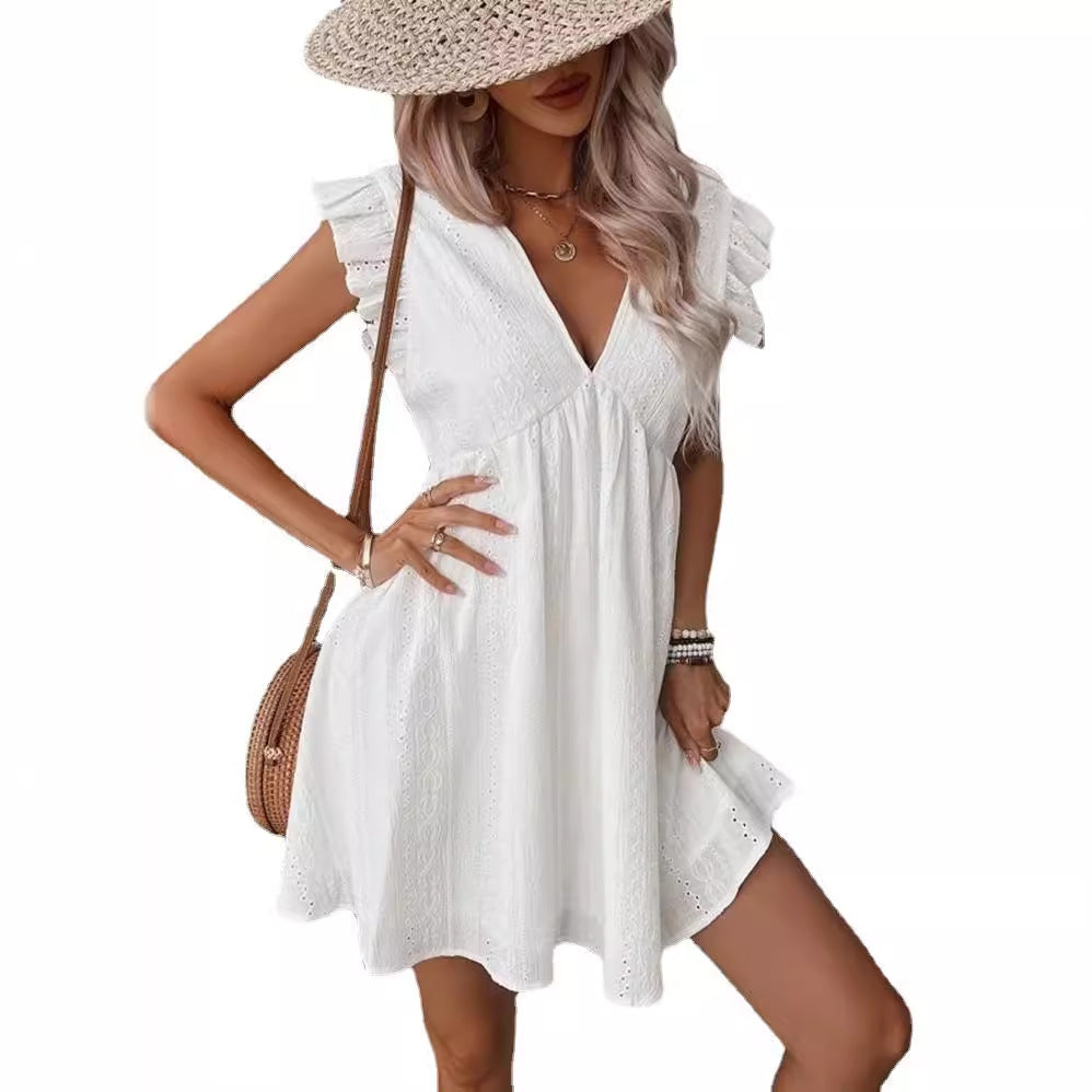 Fashion Embroidered Deep Petal Sleeve Bohemian Dress