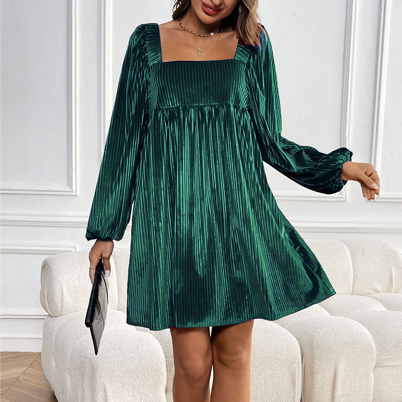 Party Texture Clothes Veet Square Collar Dresses