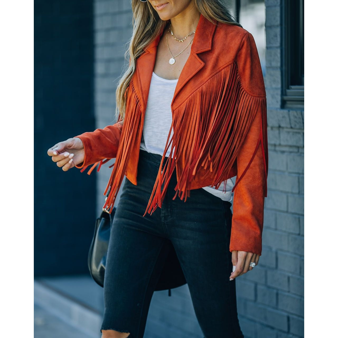 Women's Autumn Slim Long Sleeve Printed Tassel Jackets