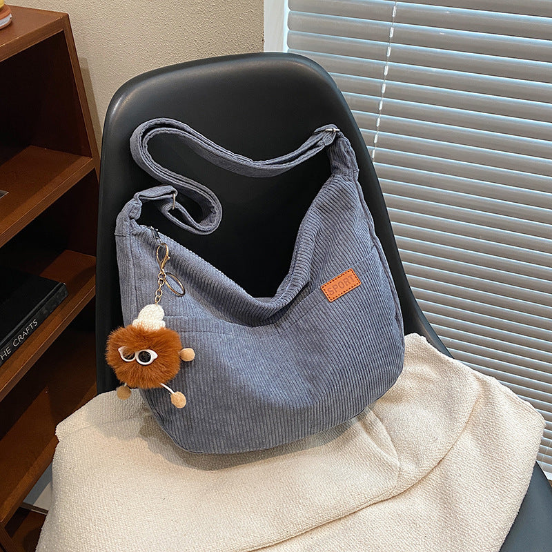 Women's Large Capacity Corduroy Fashionable Retro Dumpling Shoulder Bags