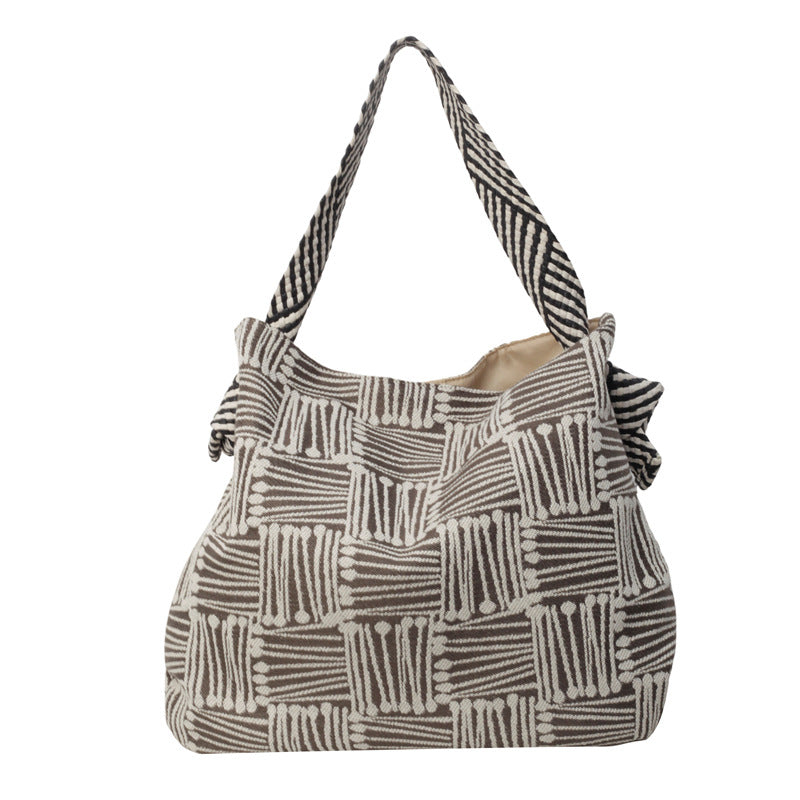 Korean Style Fashion Striped Knitted Fabric Contrast Color Minimalist Shoulder Bags