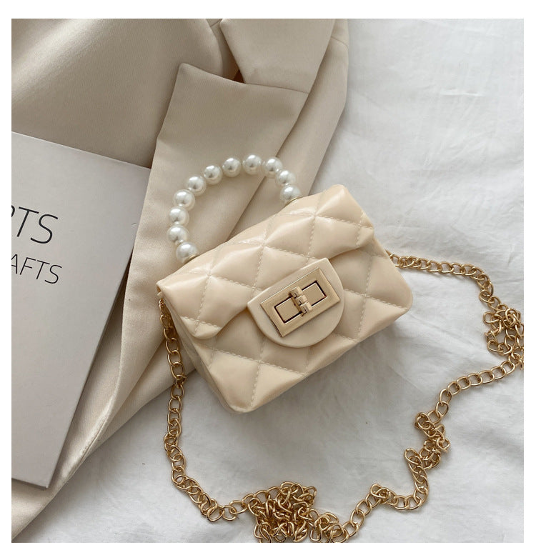 Macron Color Rhombus Pearl Chain Classic Style Crossbody Bags