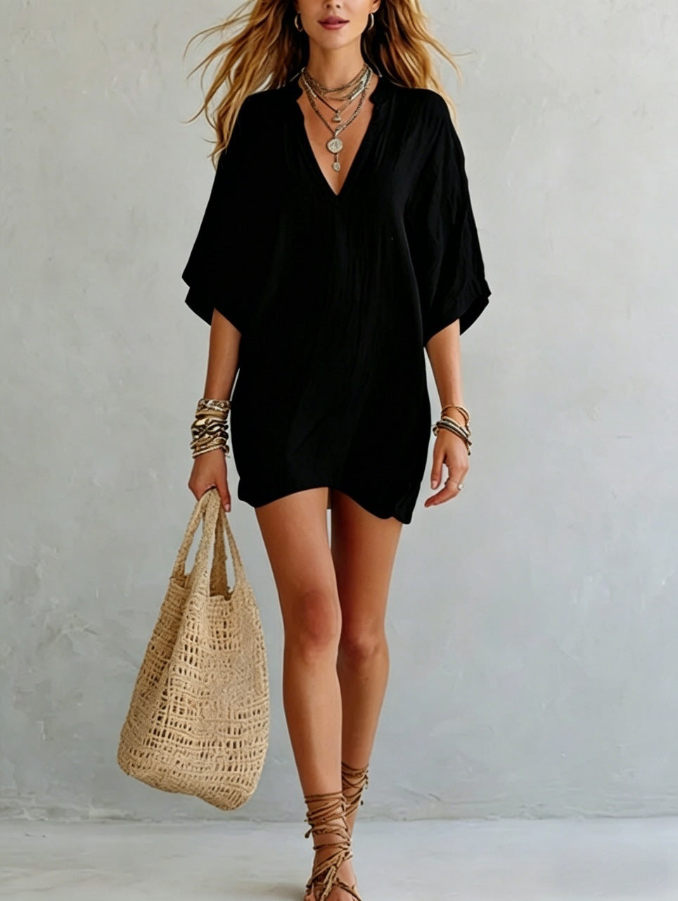 Women's Loose Solid Color T-shirt Vacation Style Dress
