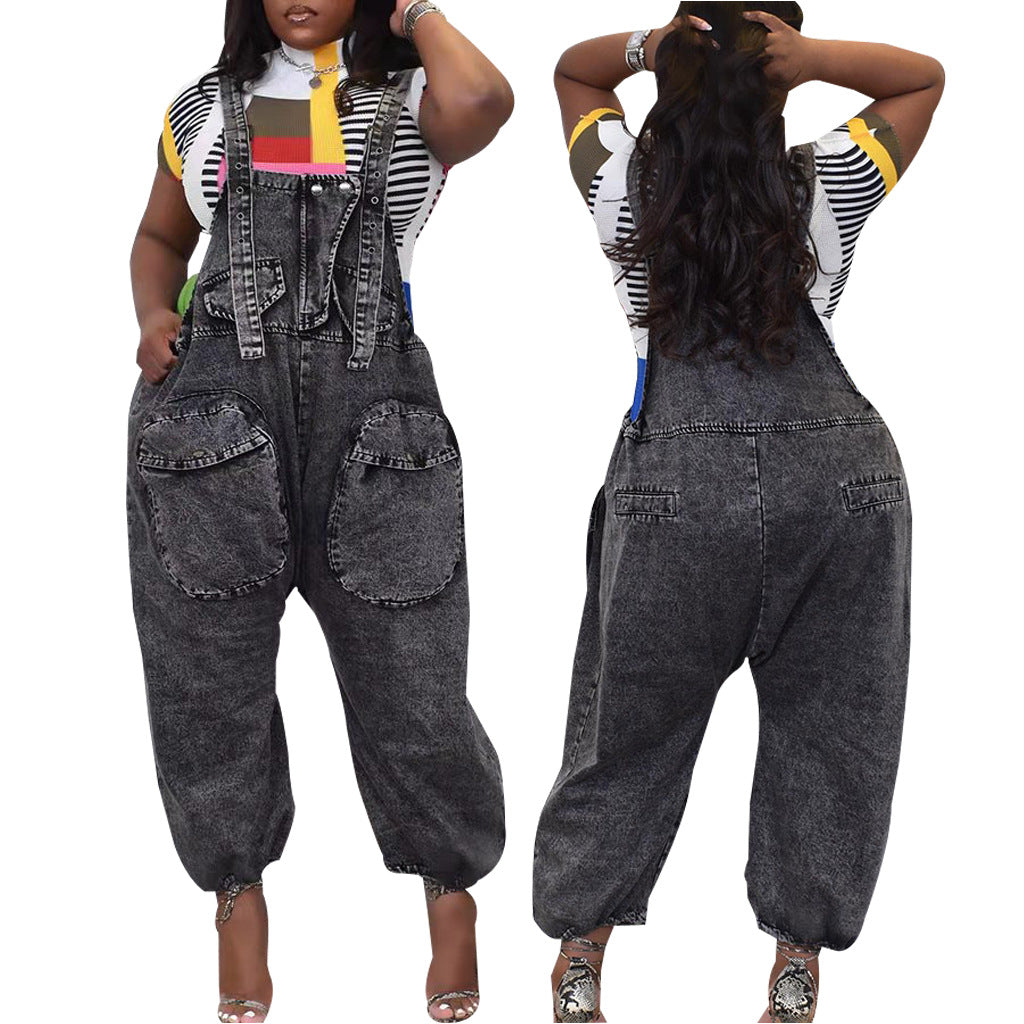 Durable Casual Fashionable Denim Loose-fitting Overalls Jeans
