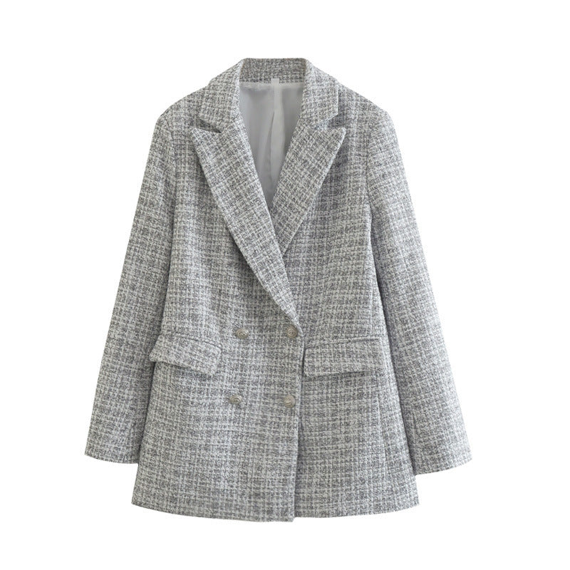 Women's Autumn Tweed Pocket Decoration Retro Long Blazers