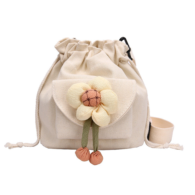Women's Canvas Western Style Flower Drawstring Korean Shoulder Bags