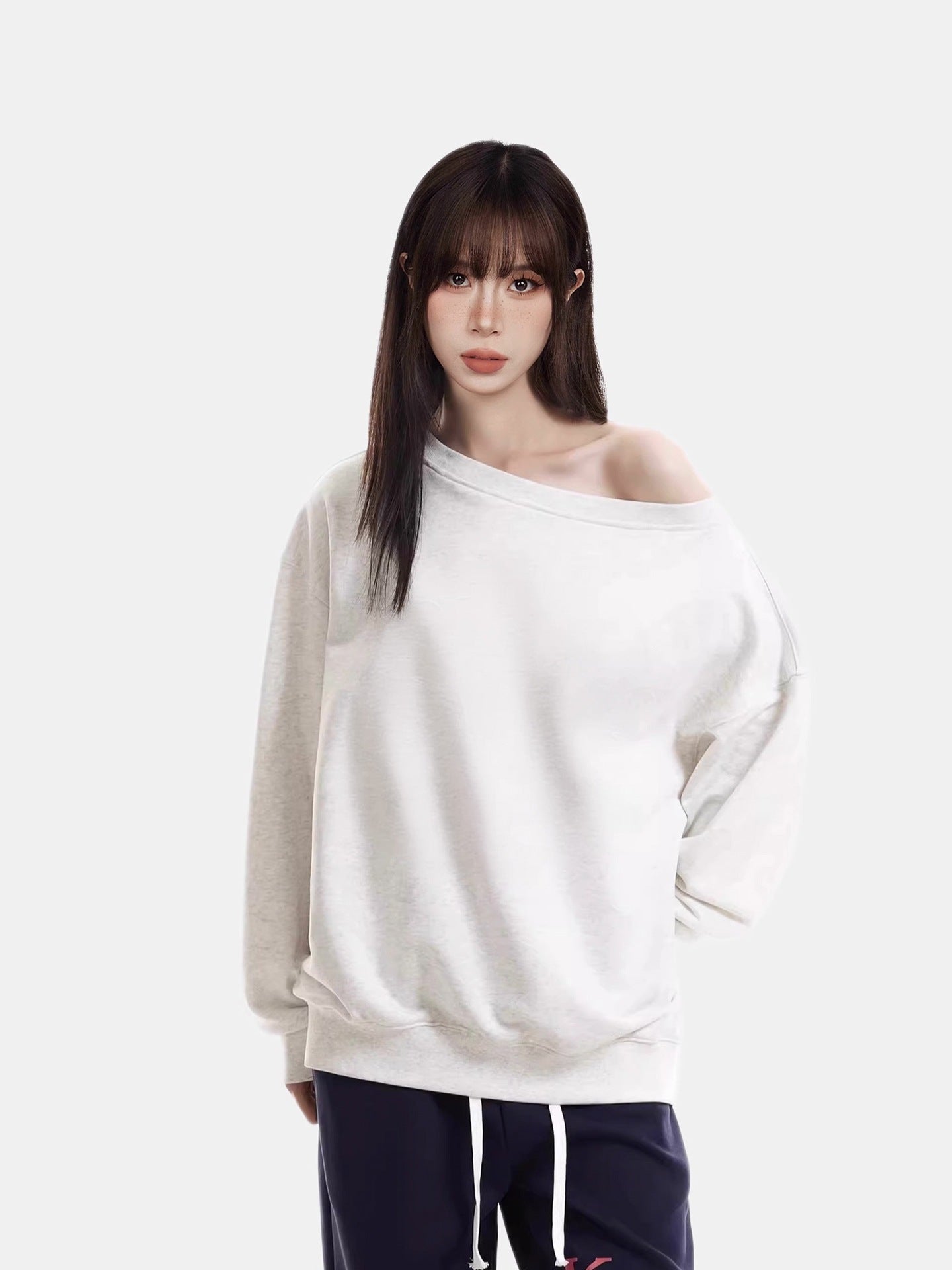 Street Oblique Shoulder Design Sense Loose Sweaters