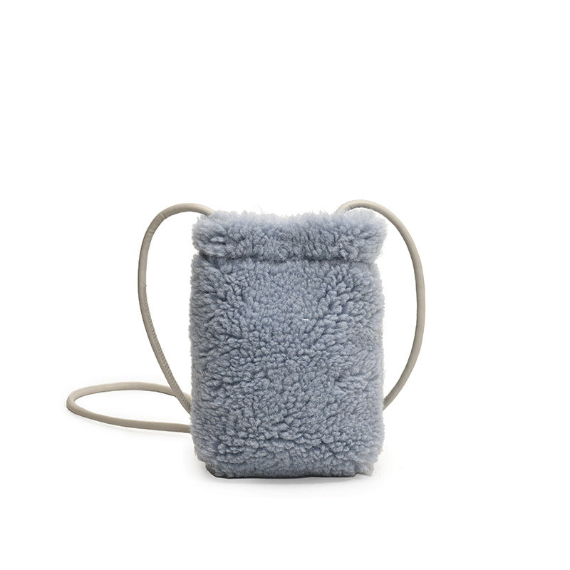 Women's Korean Style Solid Color Furry Mini Shoulder Bags