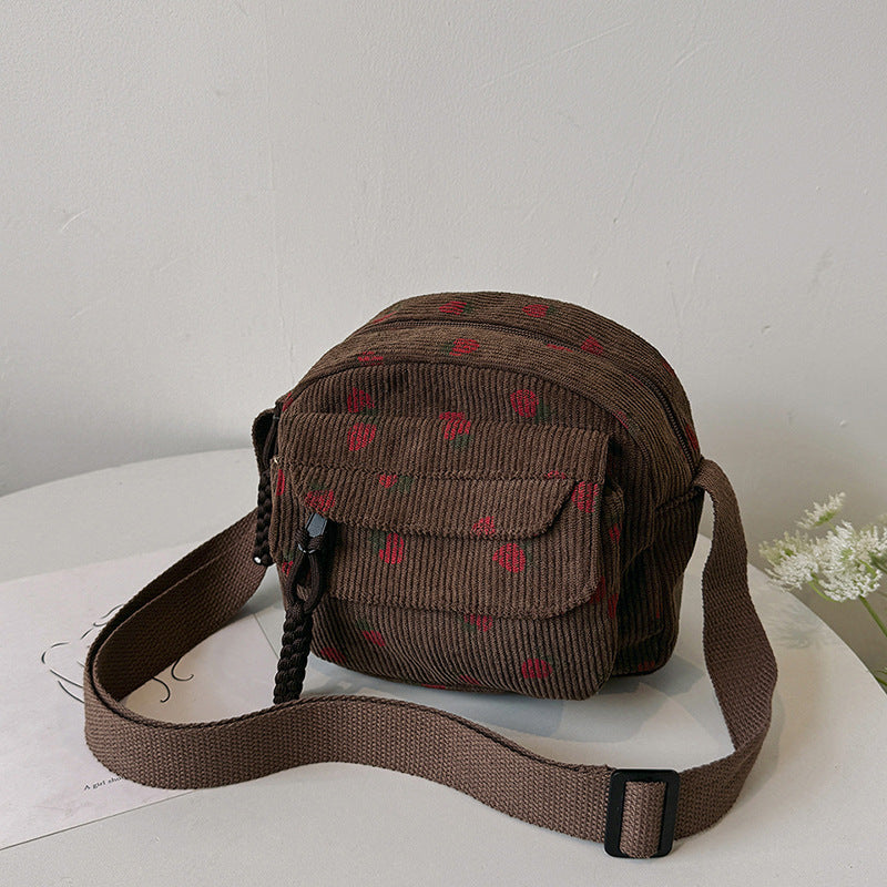 Women's Corduroy Cloth Korean Style Fashion Strawberry Crossbody Bags