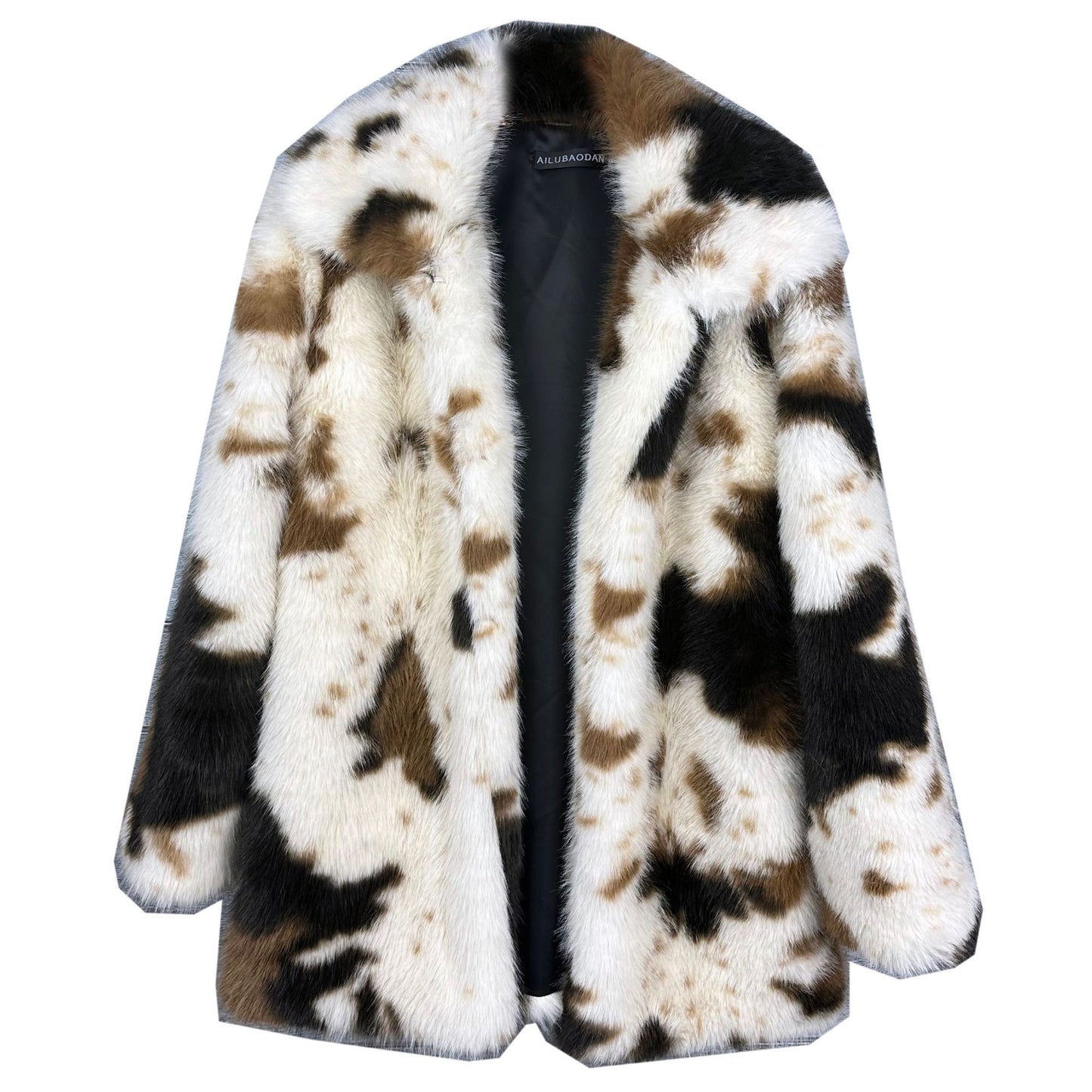 Women's Faux Fox Fur Cows Pattern Lapel Coats