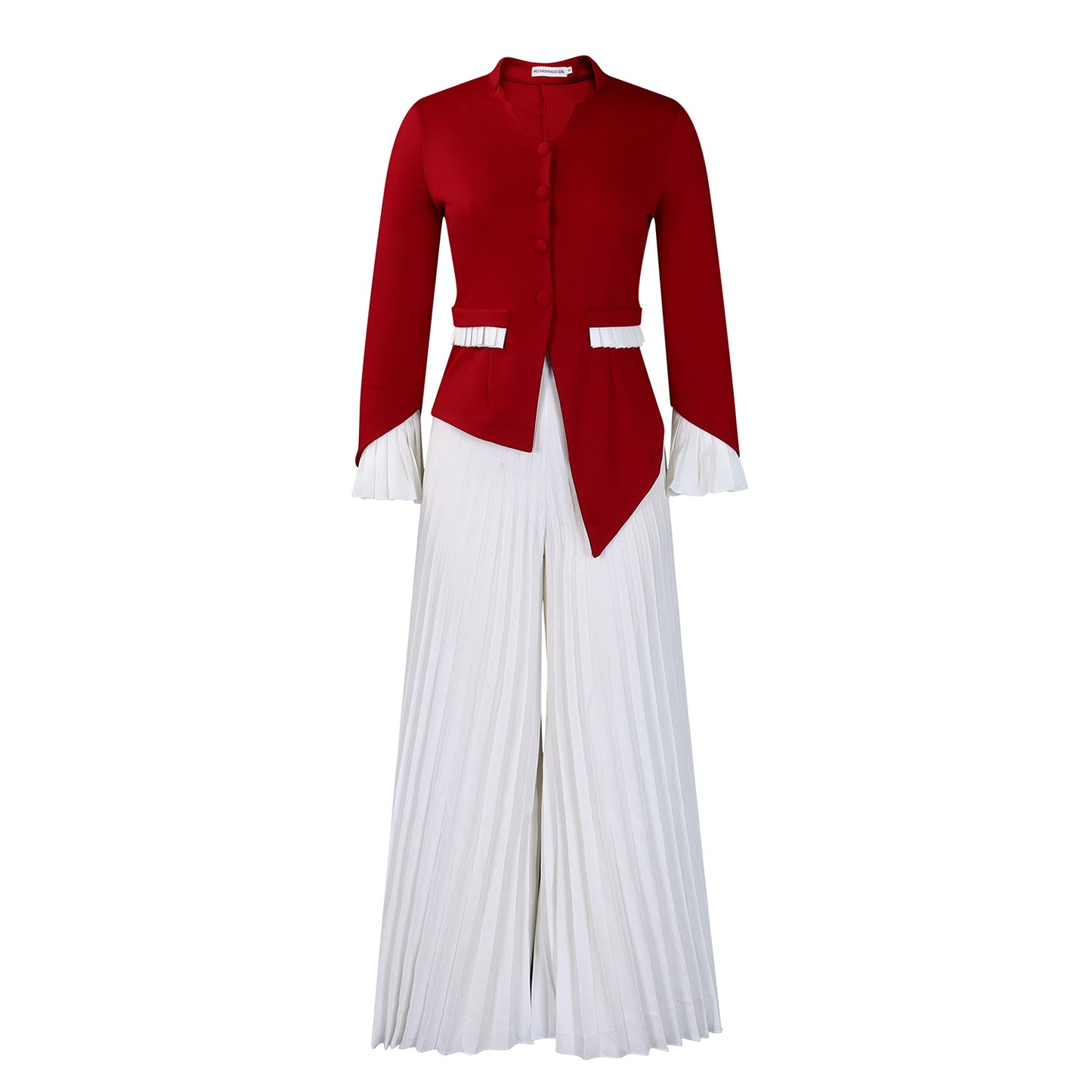 Elegant Flare Sleeve Pleated Wide Leg Two-piece Suits