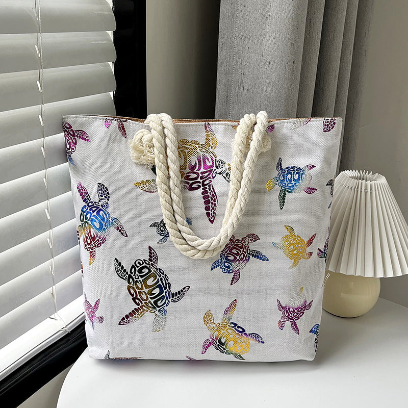 Women's Linen Hot Printed Pattern Large Capacity Shoulder Bags
