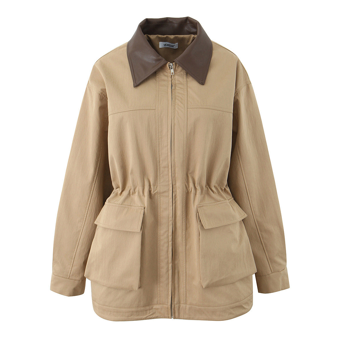 Women's Tooling Style Stitching Collar Large Pocket Long Sleeve Loose Coats