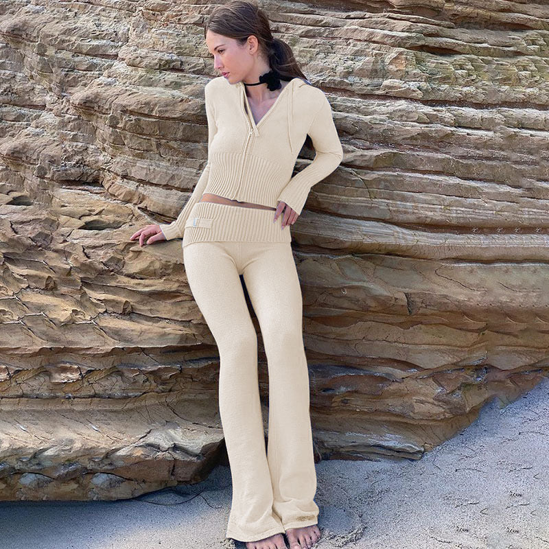 Women's Knitted Hooded Fashion Sexy High Waist Suits