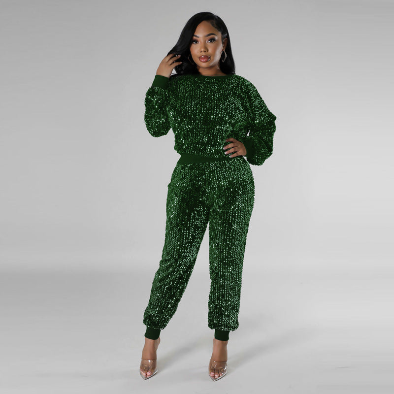 Women's Fashion Party Sequins Casual Two-piece Suits