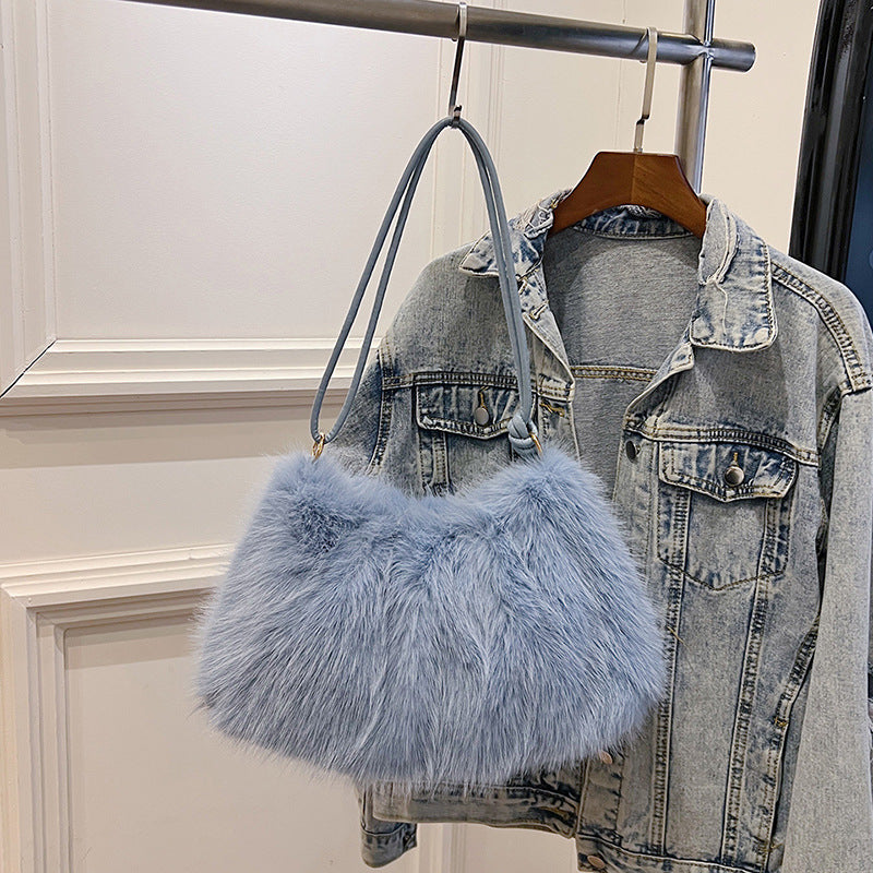 Women's Rabbit Fur Fashionable Underarm Portable Classic Shoulder Bags