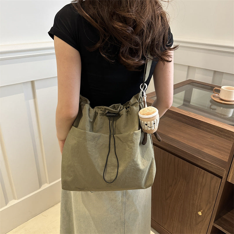 Women's Korean Style Leisure Artistic Canvas Fashion Drawstring Crossbody Bags