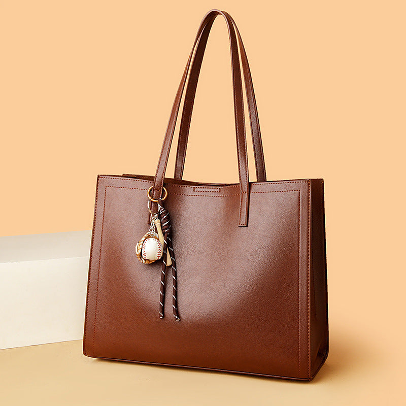 Women's Double Front Cowhide Leather Simple Elegant Tote Bags