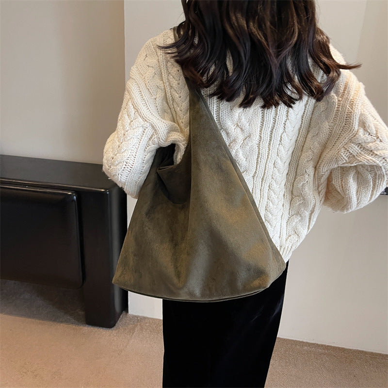 Women's Retro Soft Suede Bread Popular Large Tote Bags