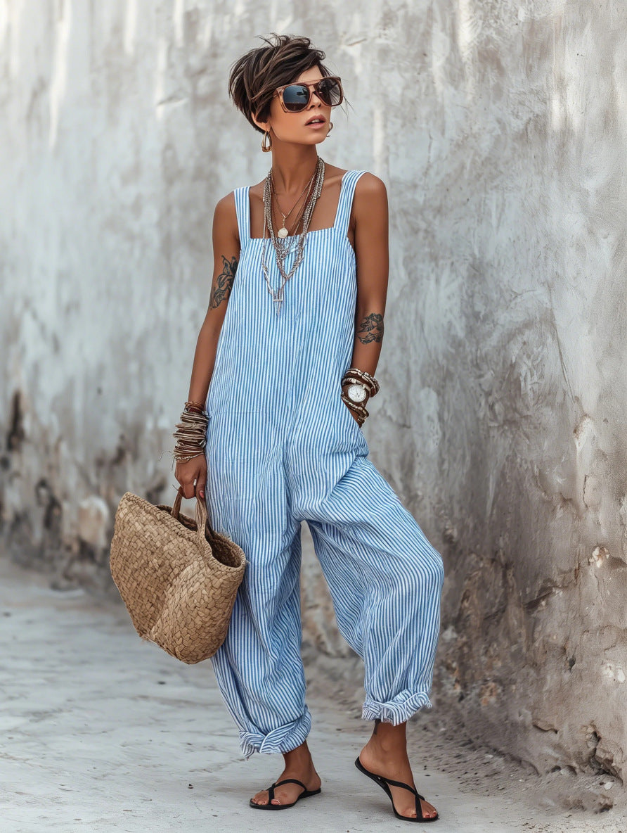 Women's Summer Idle Style Suspender Thin Stretchy Casual Beach Jumpsuits