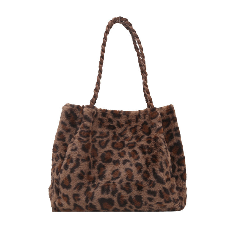 Western Style Leopard Print Plush Trendy Personality Simple Armpit Bags
