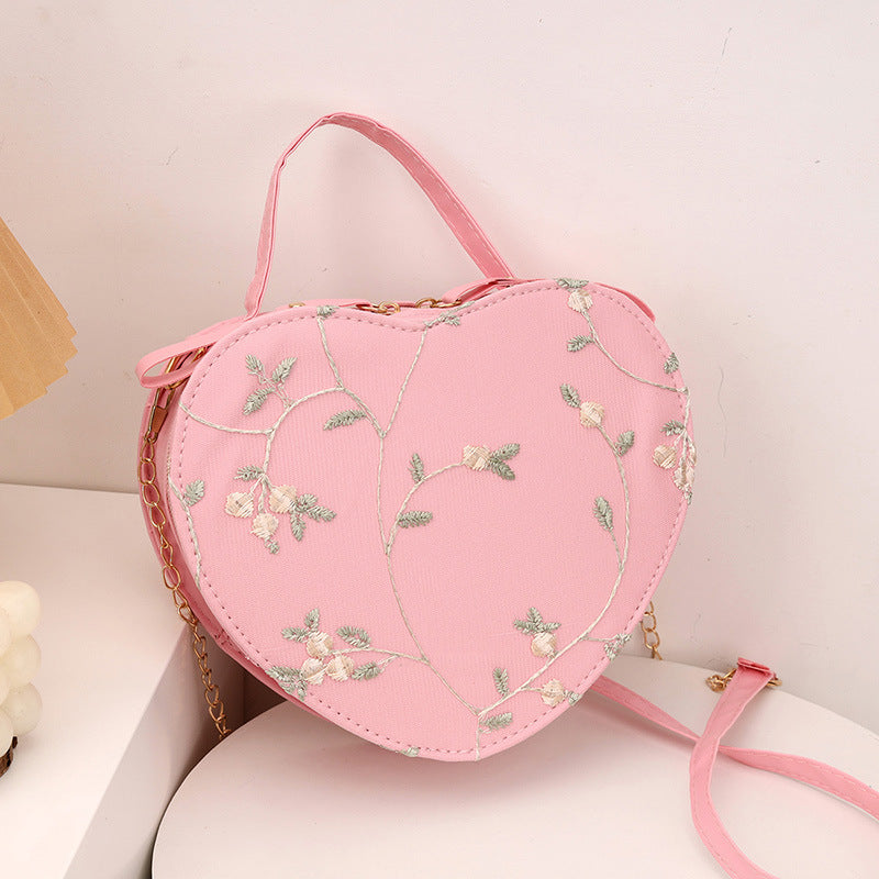 Peach Heart Female Fashion Lady Embroidery Crossbody Bags