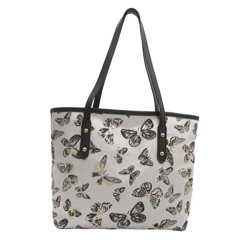 Women's Fashionable Embroidered Butterfly Western Style Large Shoulder Bags