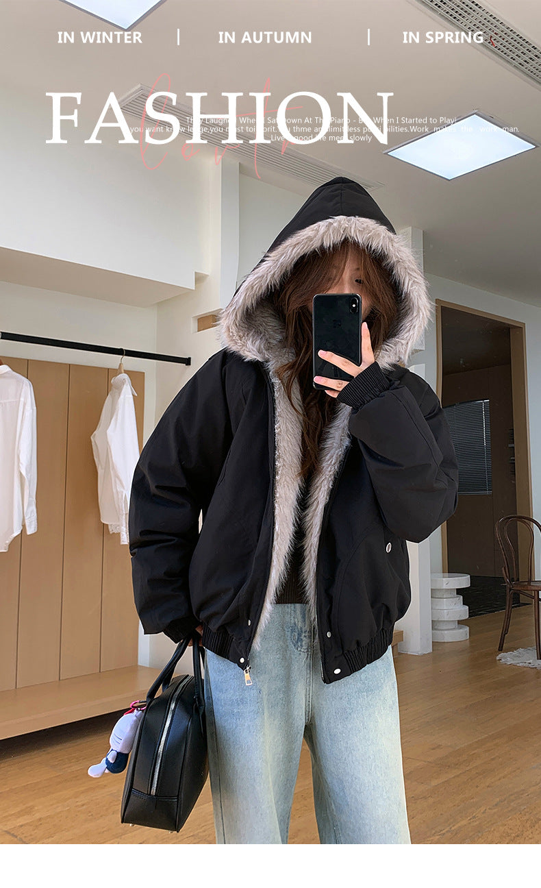 Hip Hop Style Fur Collar Female Coats