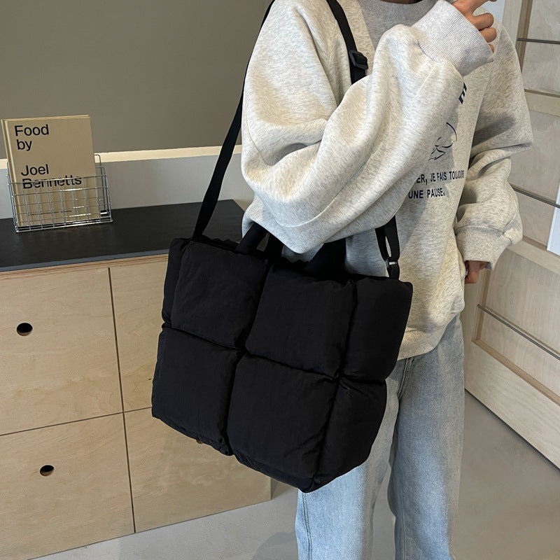 Women's Diamond Fashionable Soft Cotton Filling Pillow Shoulder Bags