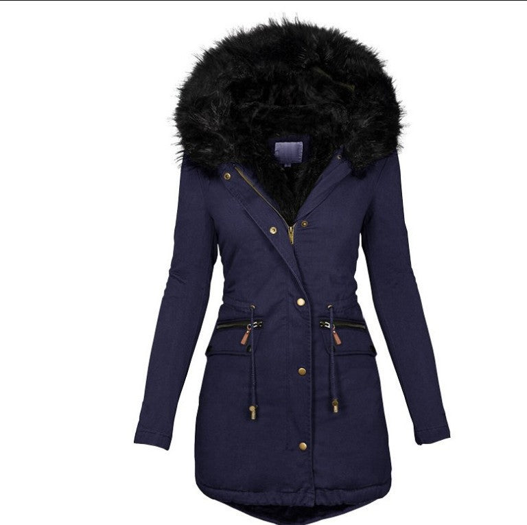 Women's Mid-length Cotton Clothes Loose Parka Fleece-lined Coats