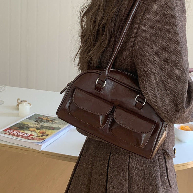 Women's Retro Portable Underarm Oil Wax Leather Shoulder Bags