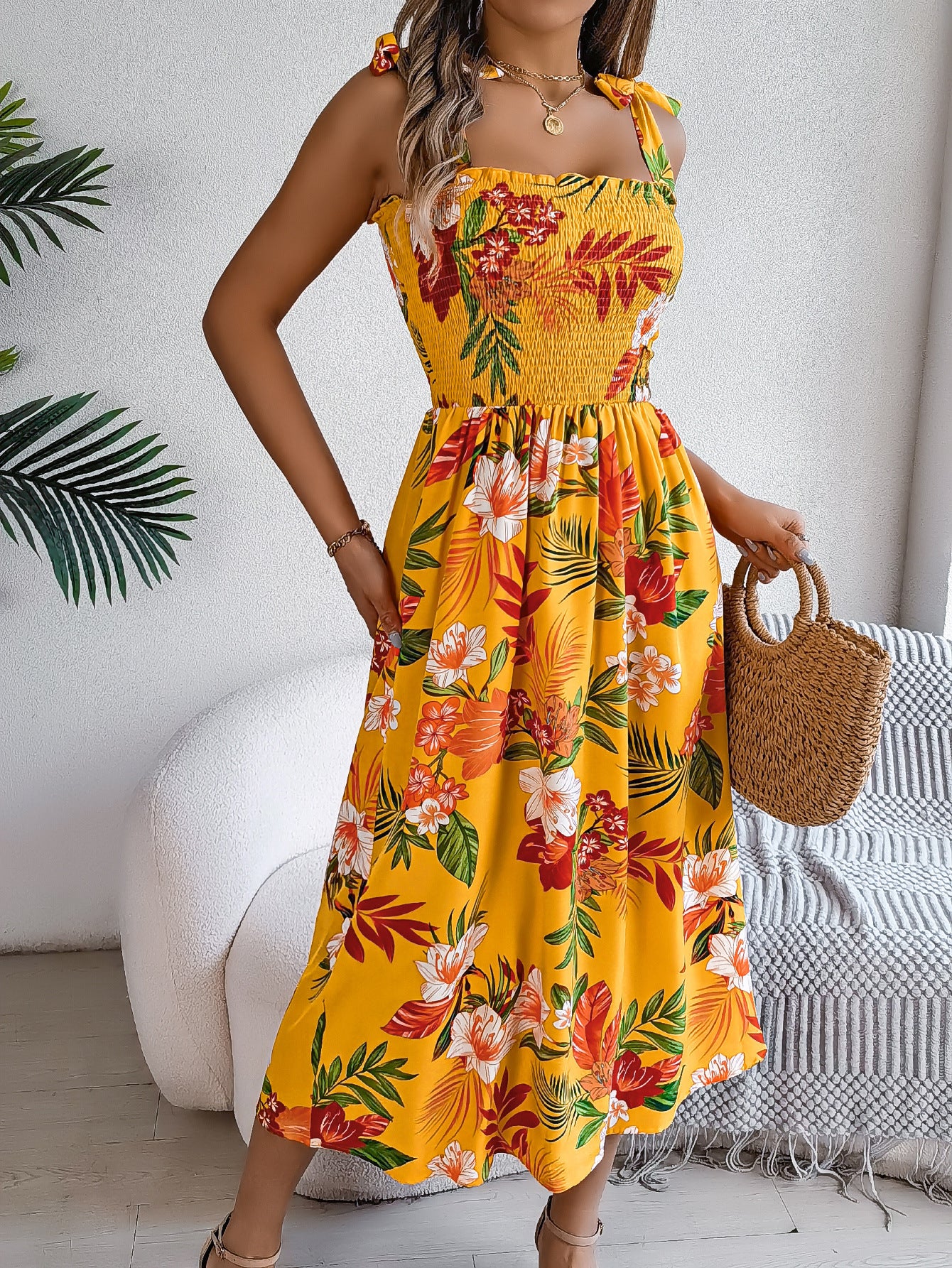 Women's Flower Waist Suspender Vacation Beach Dress