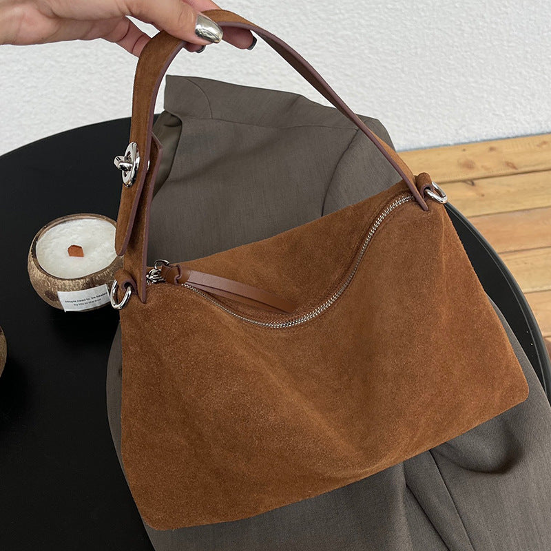 Women's Niche Suede Underarm Baguette Retro Matte Armpit Bags