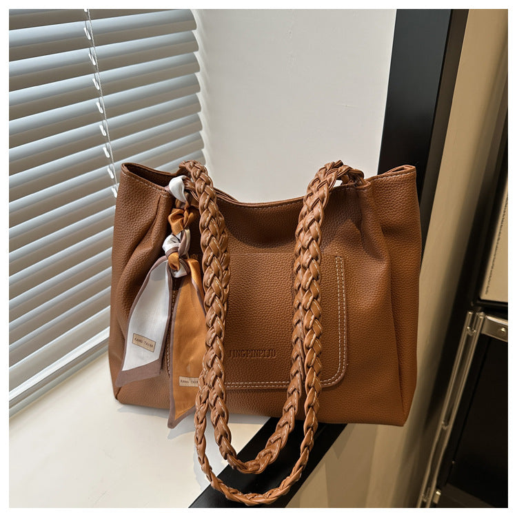 Women's Capacity Pure Color Trendy Silk Scarf Tote Bags