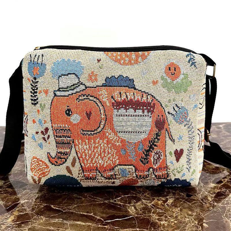 Style Embroidered Canvas Double-sided Gold Silk Crossbody Bags
