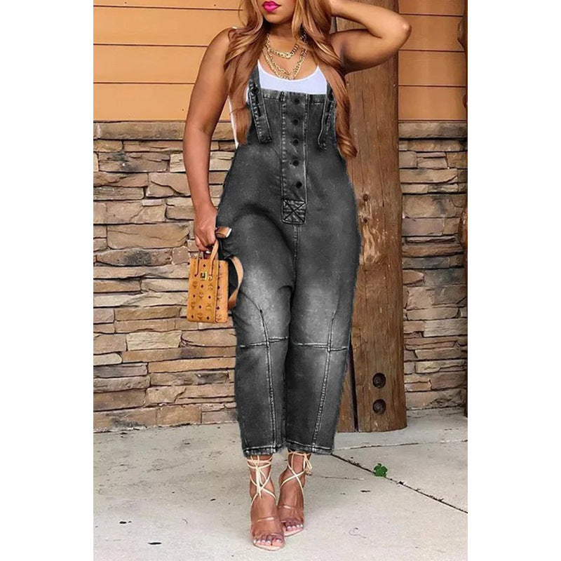 Women's Popular Fashion Casual Siamese Suspender Jeans
