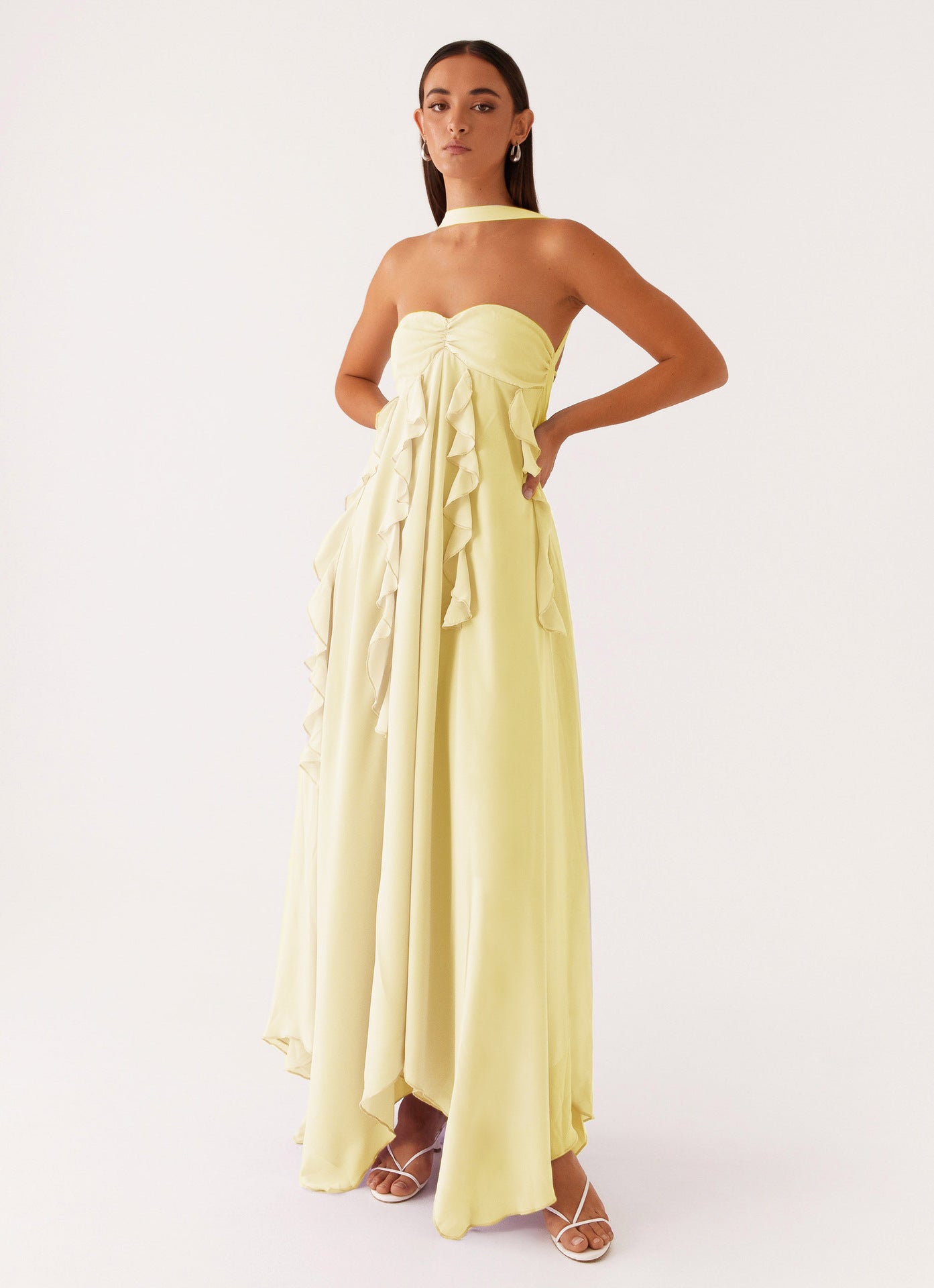 Spring Backless Halter Irregular Pleated Chiffon Dresses