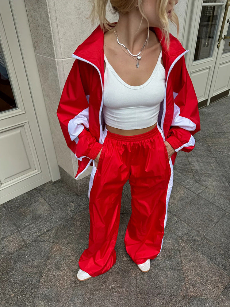 Women's Color Matching Long Sleeve Zipper Contrast Suits