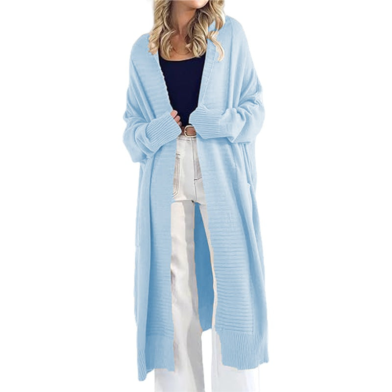 Women's Solid Color Long Knitted Casual Overcoat Knitwear