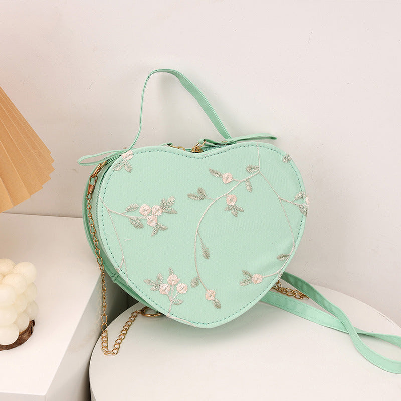 Peach Heart Female Fashion Lady Embroidery Crossbody Bags