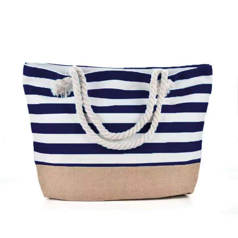 Women's Underarm Large Capacity Canvas Striped Beach Tote Bags
