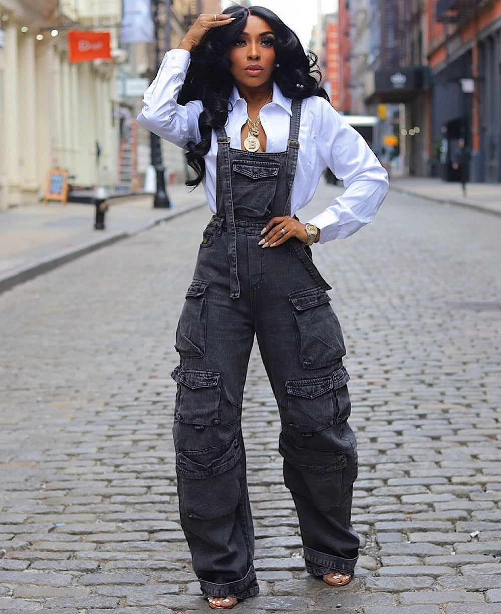 Women's Loose Denim Suspenders Spring Street Stylish Jumpsuits